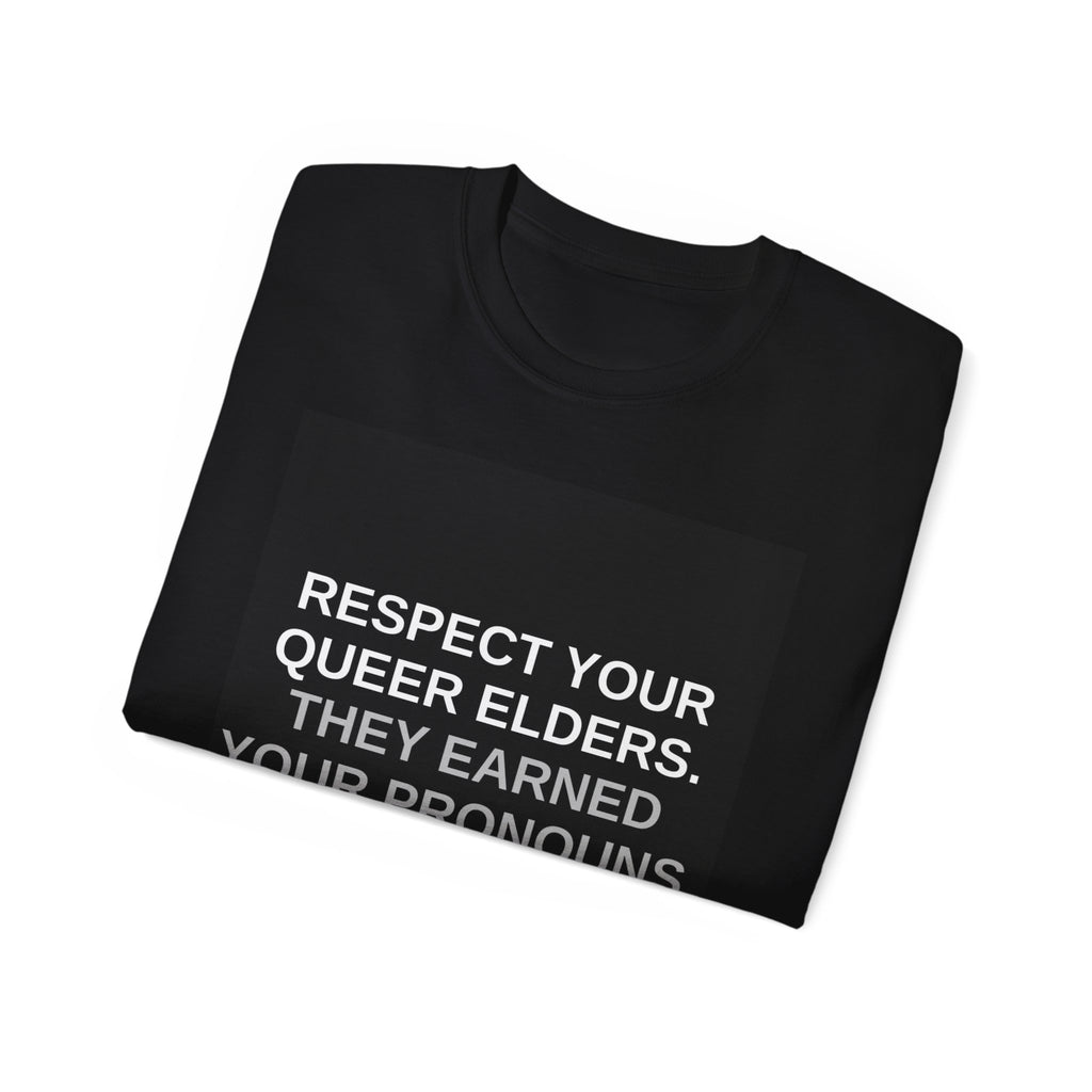 Respect Your Queer Elders Tee – Pronouns Pride Graphic T‑Shirt