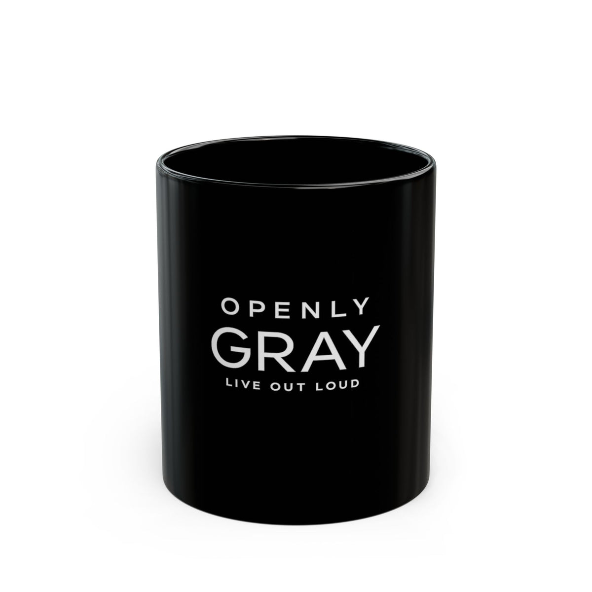 Openly Gray Coffee Mug — "Openly Gray: Live Out Loud" Black Ceramic Mug